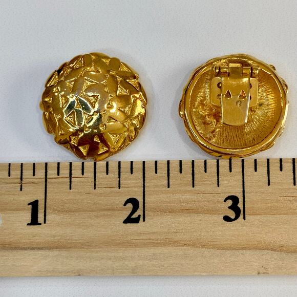 Vintage 50s MCM Gold Atomic Triangle Design Round Shoe Purse Accessory Clips - Picture 5 of 9